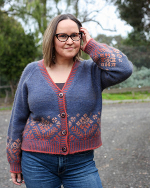 Louie & Lola Yarns Alma Cardigan Fade Kit - Denim & Salmon Run