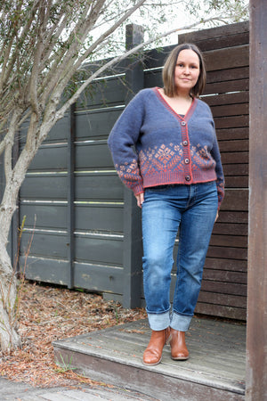 Louie & Lola Yarns Alma Cardigan Fade Kit - Denim & Salmon Run