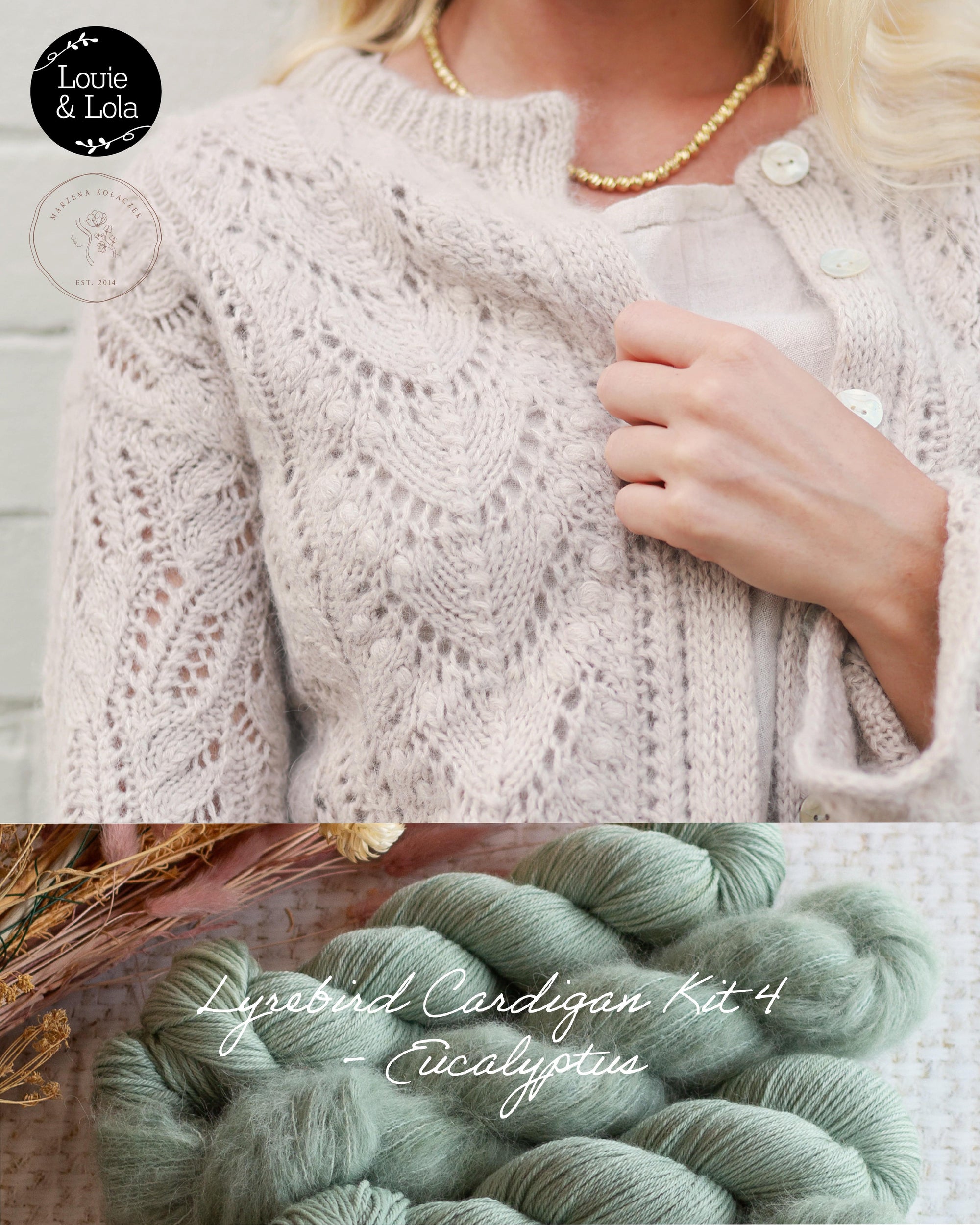 Louie & Lola Yarns Lyrebird Cardigan - Kit 4 - Eucalyptus