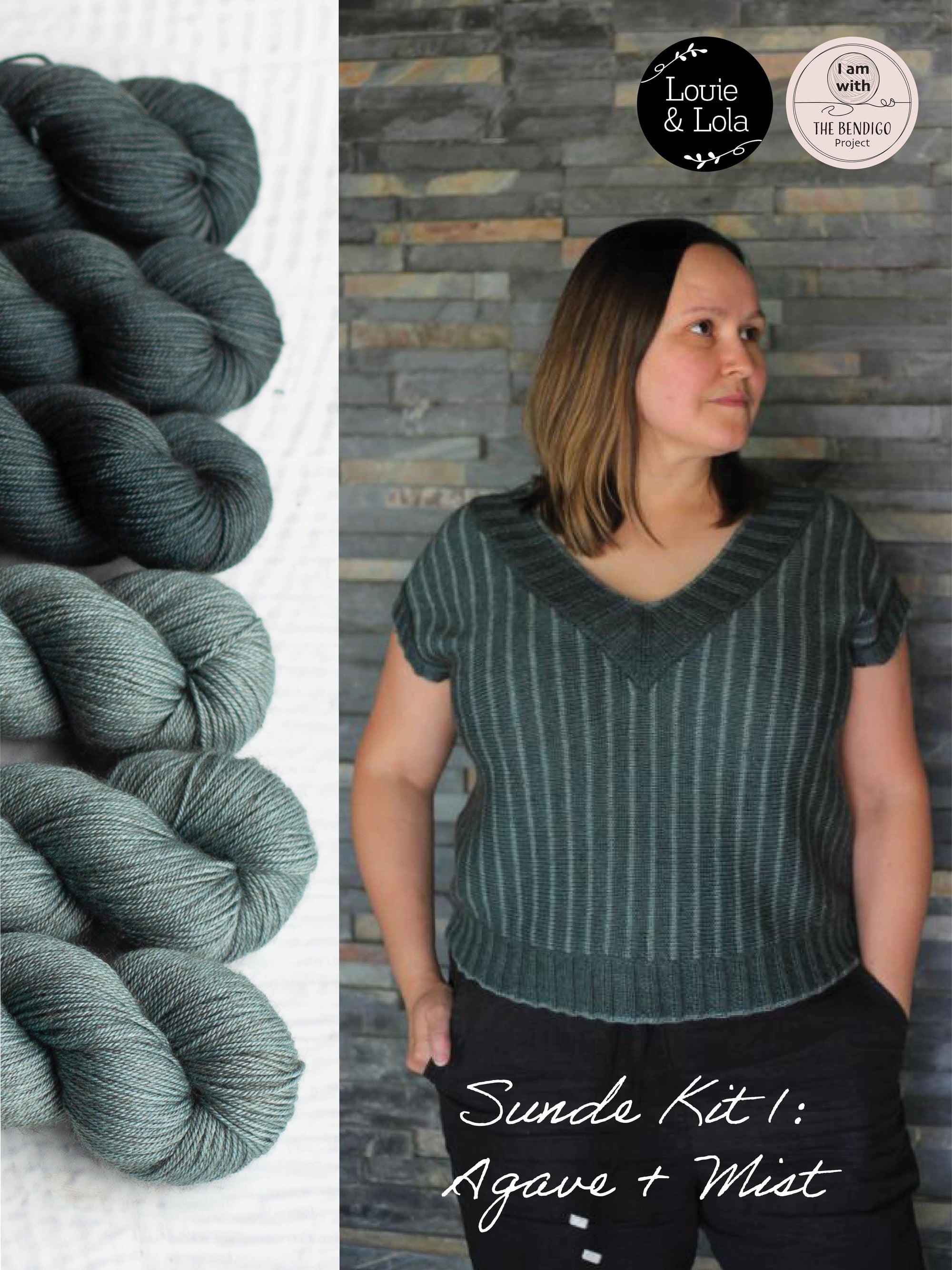 Louie & Lola Yarns Sunde Pullover & Sleeveless Top - Kit 1 - Agave & Mist