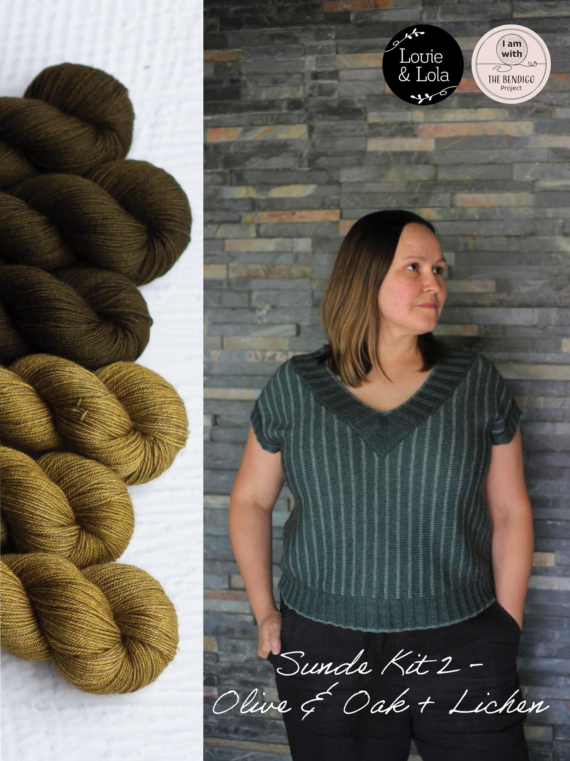 Louie & Lola Yarns Sunde Pullover & Sleeveless Top - Kit 2 - Olive & Oak + Lichen