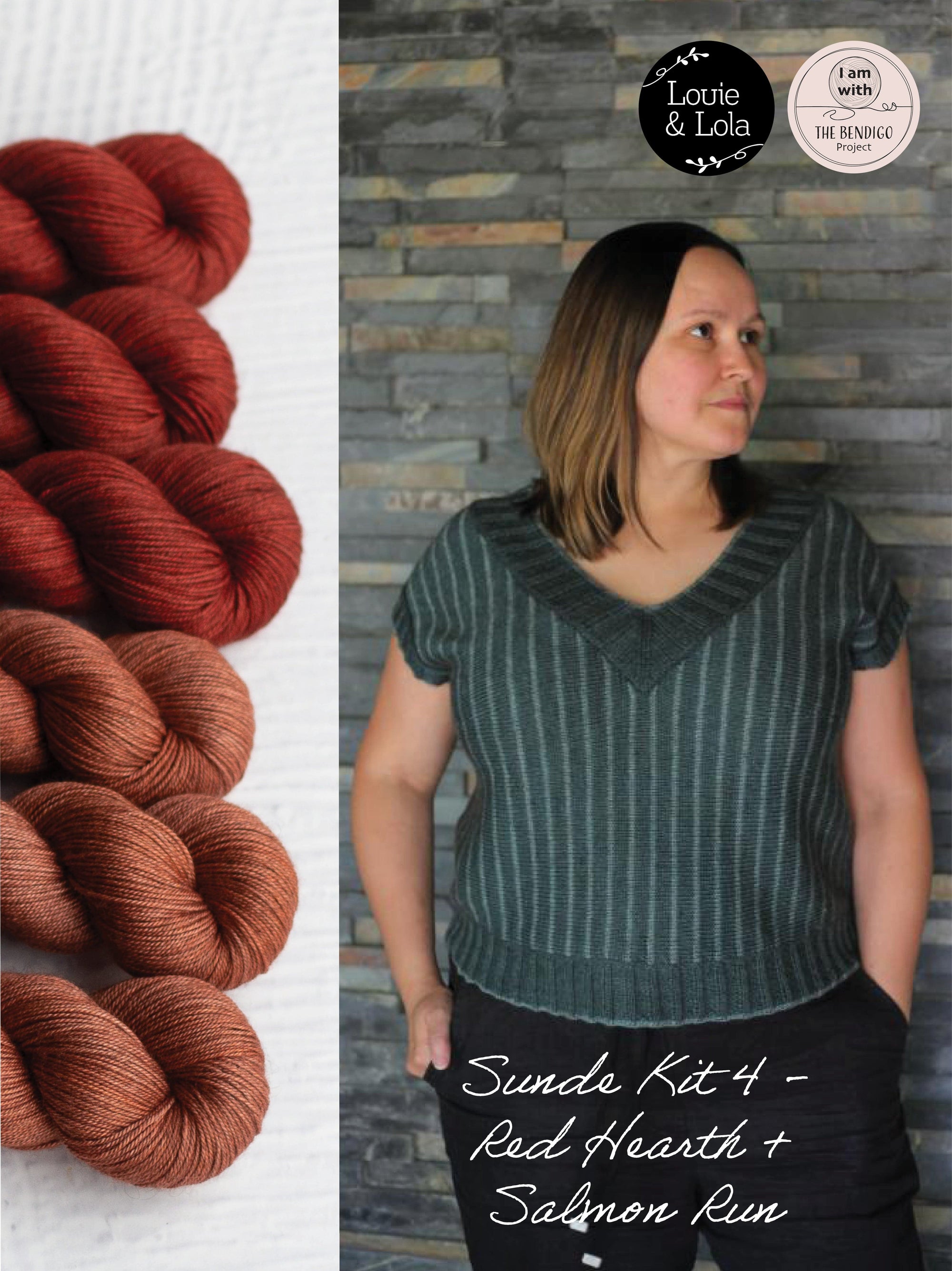 Louie & Lola Yarns Sunde Pullover & Sleeveless Top - Kit 4 - Red Hearth + Salmon Run