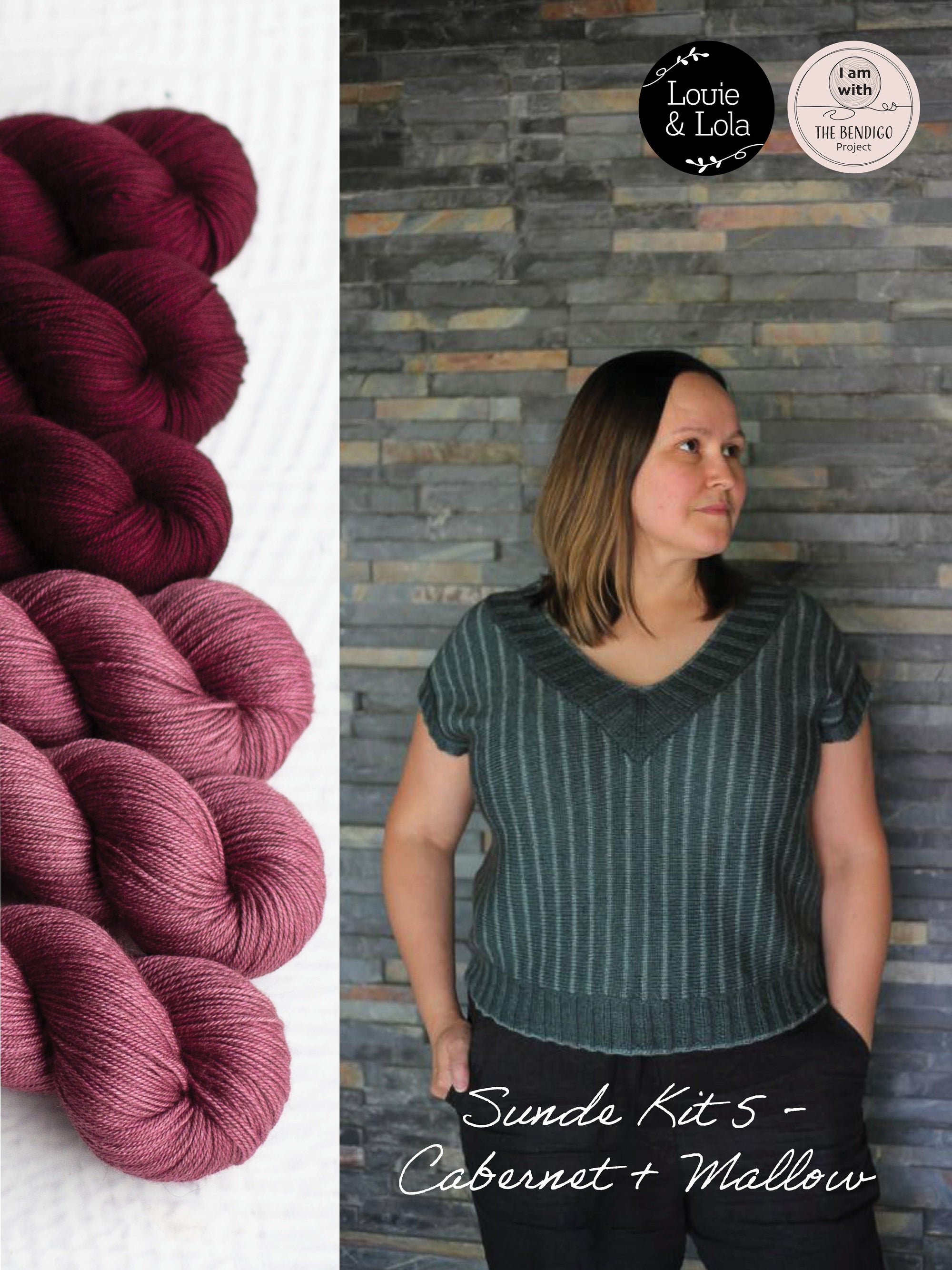 Louie & Lola Yarns Sunde Pullover & Sleeveless Top - Kit 5 - Cabernet + Mallow